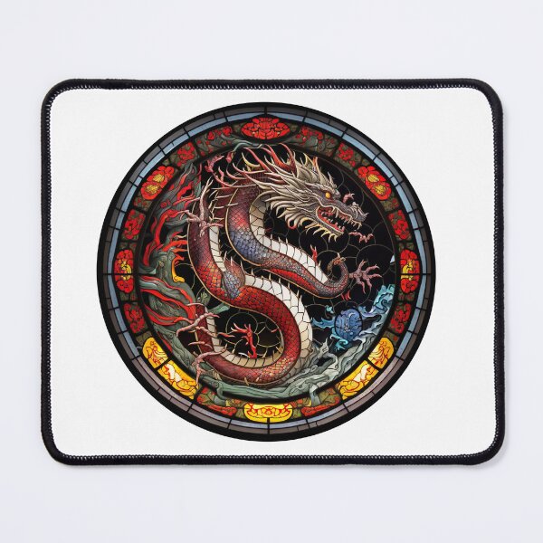 Item preview, Stained Glass Chinese Dragon-Right Face in a Circle designed and sold by Kalligraphika.