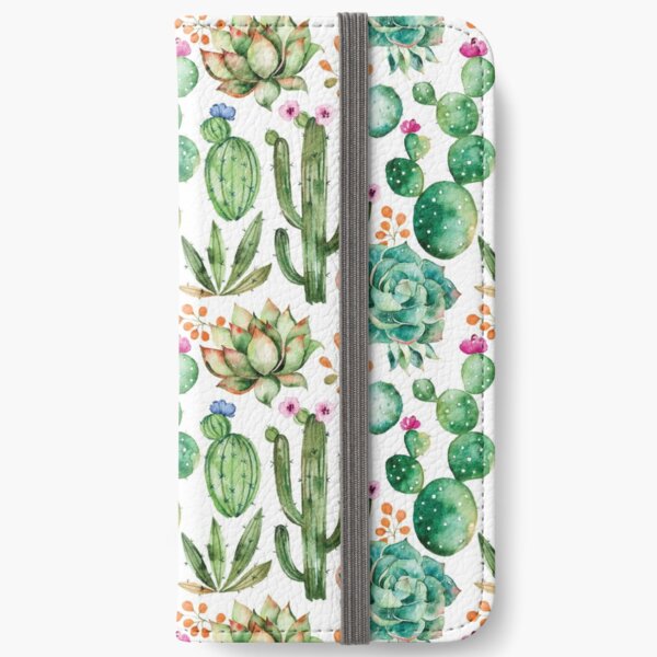Watercolor Cactus Pattern iPhone Wallet
