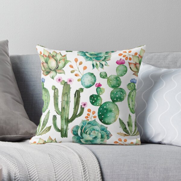 Watercolor Cactus Pattern Throw Pillow