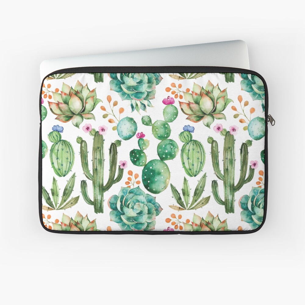 Watercolor Cactus Pattern Laptop Sleeve