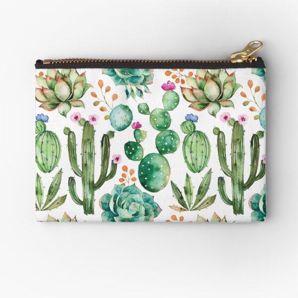 Watercolor Cactus Pattern Zipper Pouch