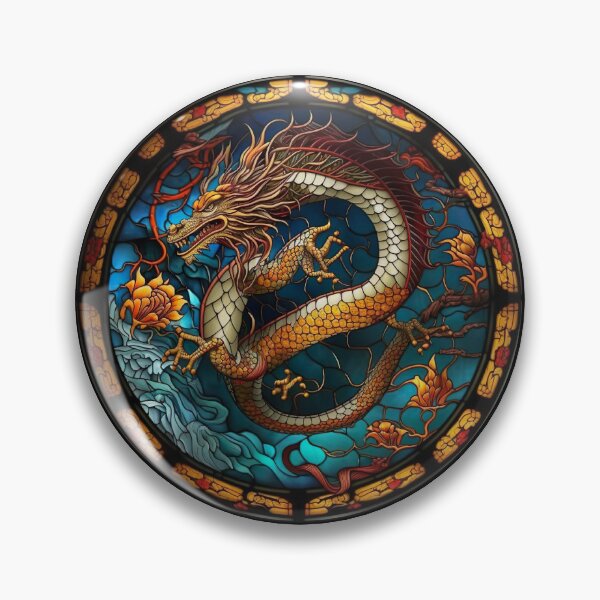 Item preview, Stained Glass Chinese Dragon-Left Face in a Circle  designed and sold by Kalligraphika.