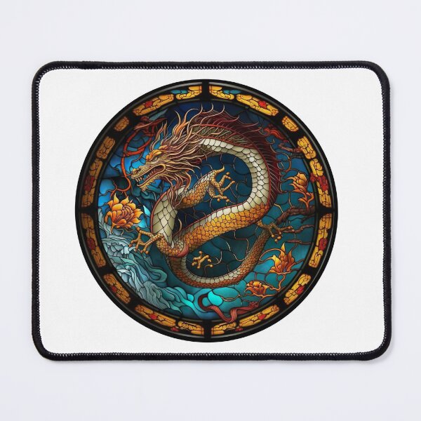 Item preview, Stained Glass Chinese Dragon-Left Face in a Circle designed and sold by Kalligraphika.