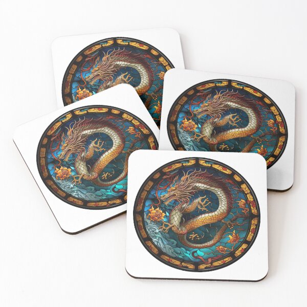 Item preview, Stained Glass Chinese Dragon-Left Face in a Circle  designed and sold by Kalligraphika.