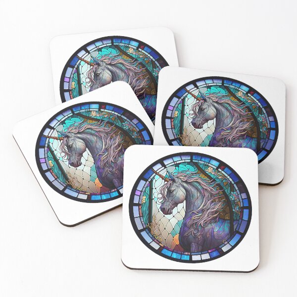 Item preview, Stained Glass of a Unicorn in a Circle  designed and sold by Kalligraphika.
