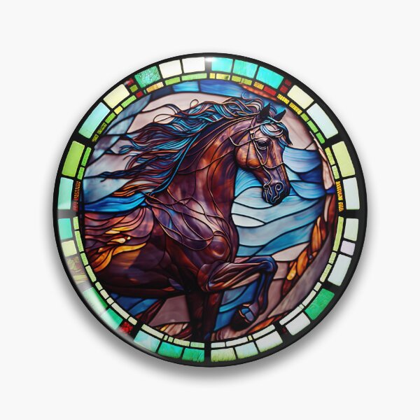 Item preview, Stained Glass of a Beautiful Bay Stud Stallion in a Circle  designed and sold by Kalligraphika.
