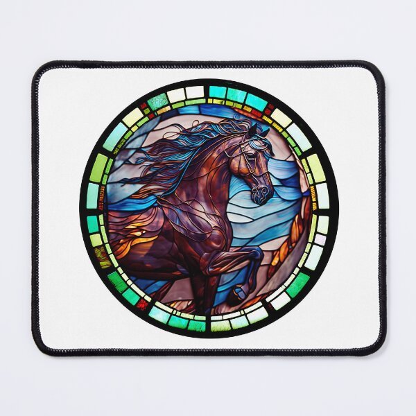 Item preview, Stained Glass of a Beautiful Bay Stud Stallion in a Circle  designed and sold by Kalligraphika.
