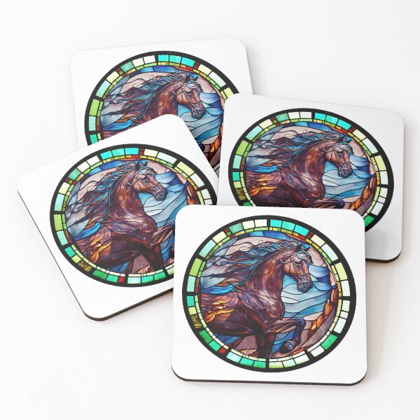 Item preview, Stained Glass of a Beautiful Bay Stud Stallion in a Circle  designed and sold by Kalligraphika.
