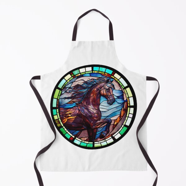 Item preview, Stained Glass of a Beautiful Bay Stud Stallion in a Circle designed and sold by Kalligraphika.