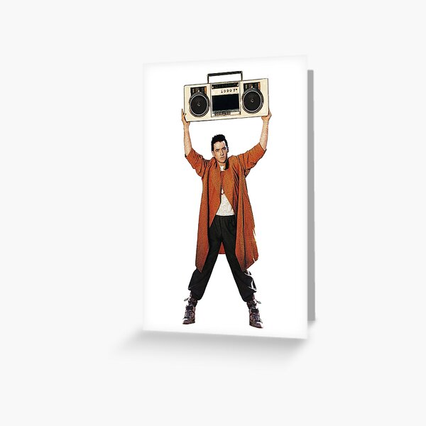 SAY ANYTHING John Cusack holds up a boombox boom box Lloyd Dobler and Diane Court Ione Skye Peter Gabriel In Your Eyes iconic moment 1989 movie movies film 80s  stereo  Greeting Card