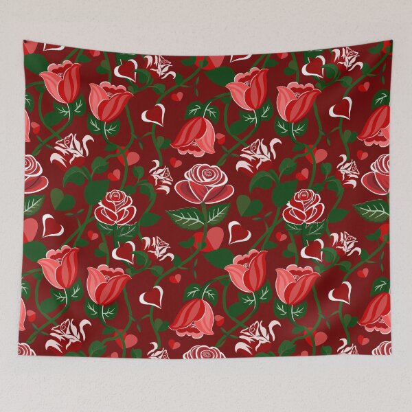 Item preview, Cute Hearty Rose Flowers with Green Leaves Red Pattern designed and sold by Moyanana.