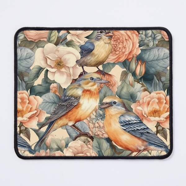 Item preview, Birds and flowers watercolor pattern designed and sold by RetroNeon.