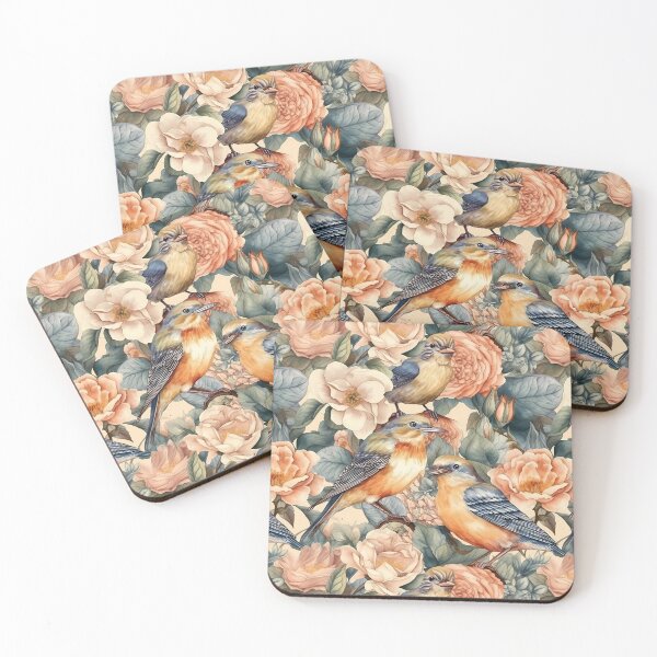 Item preview, Birds and flowers watercolor pattern designed and sold by RetroNeon.