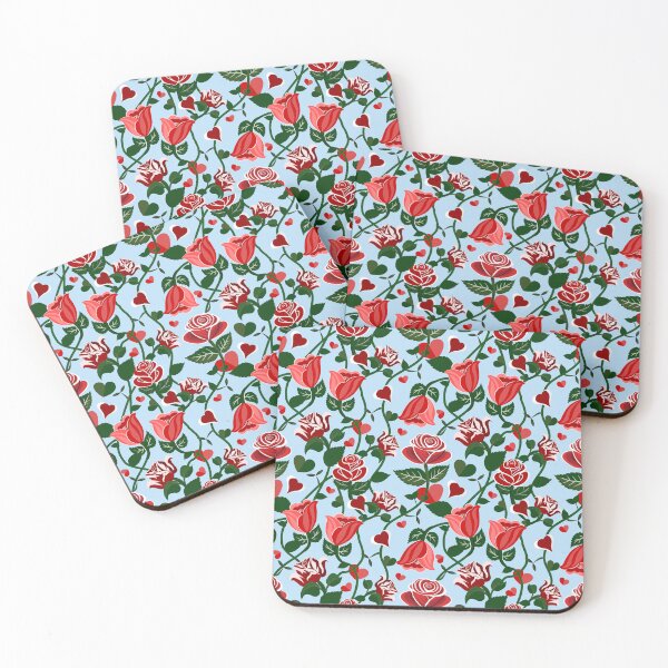 Item preview, Cute Hearty Rose Flowers with Green Leaves Blue Pattern designed and sold by Moyanana.