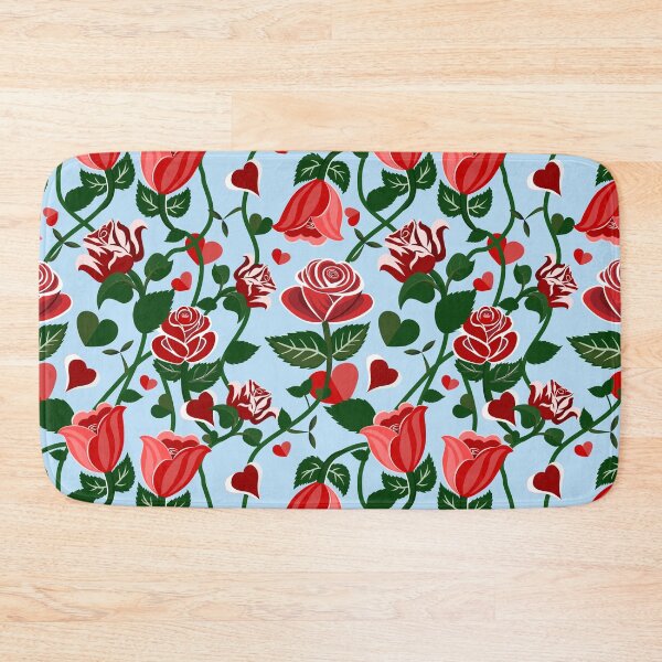 Item preview, Cute Hearty Rose Flowers with Green Leaves Blue Pattern designed and sold by Moyanana.