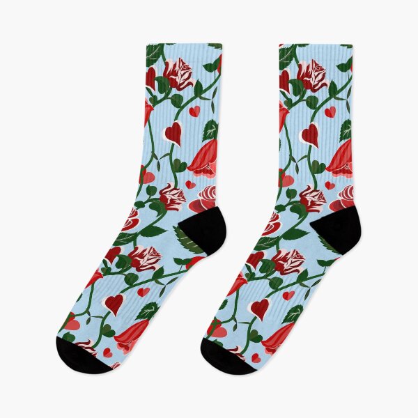 Item preview, Cute Hearty Rose Flowers with Green Leaves Blue Pattern designed and sold by Moyanana.