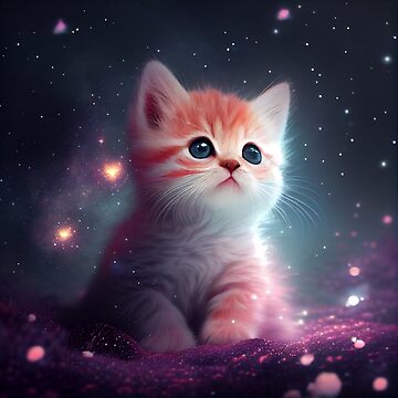 Space Cat  Girly Kitten Cat Romantic Floral Pink Nebula Space