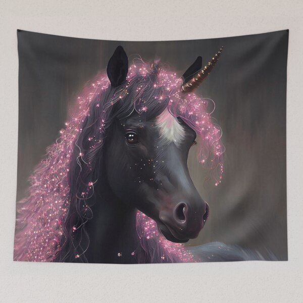 Item preview, Unicorn Black and Pink Fairy Surreal Fantasy Creature Portrait designed and sold by BluedarkArt.