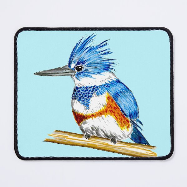Item preview, Female Belted Kingfisher Drawing Aqua Background designed and sold by Sockstomistic.