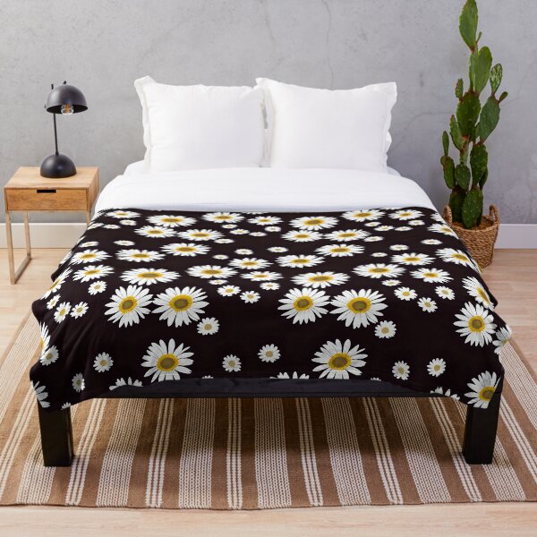 Item preview, Daisy flower pattern black background, daisies designed and sold by PhimaDesing.