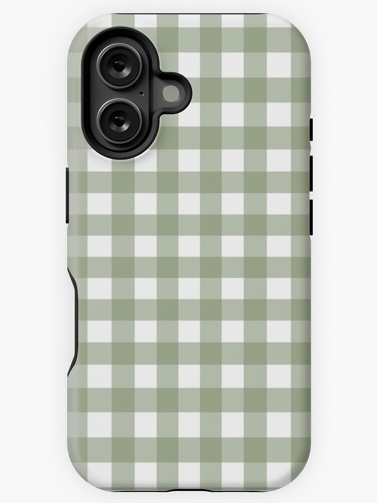 Thumbnail 1 of 4, iPhone Case, Gingham - sage green and white plaid pattern by Cecca Designs designed and sold by Cecca-Designs.
