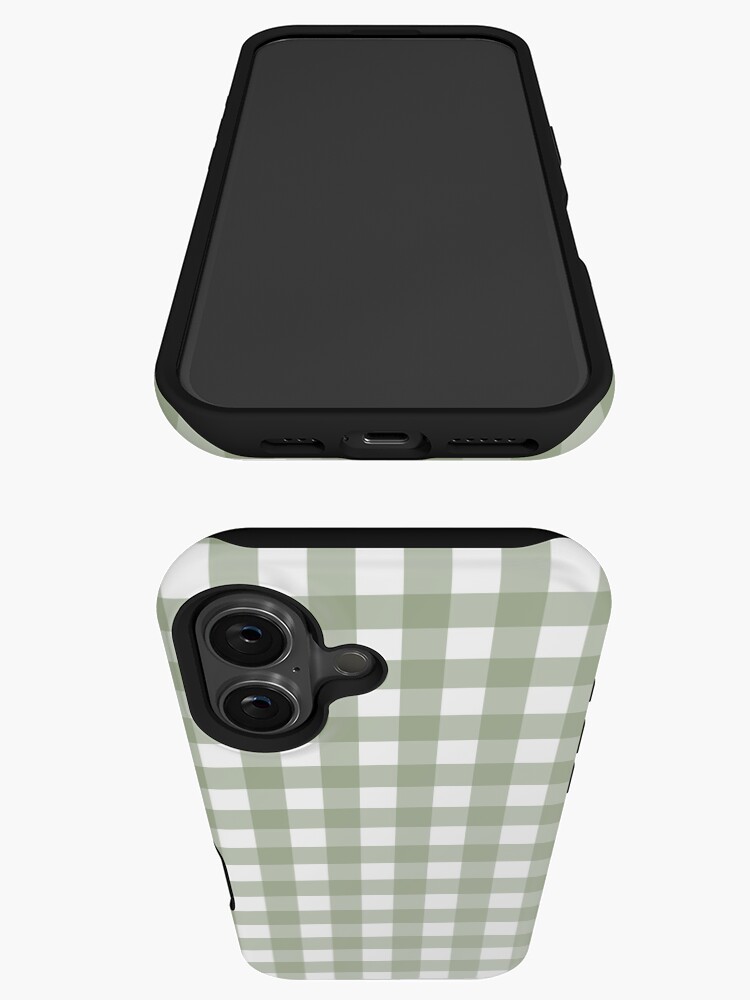 Thumbnail 3 of 4, iPhone Case, Gingham - sage green and white plaid pattern by Cecca Designs designed and sold by Cecca-Designs.
