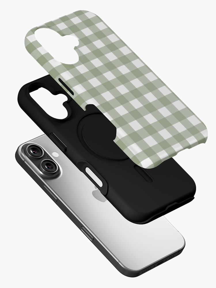 Thumbnail 2 of 4, iPhone Case, Gingham - sage green and white plaid pattern by Cecca Designs designed and sold by Cecca-Designs.
