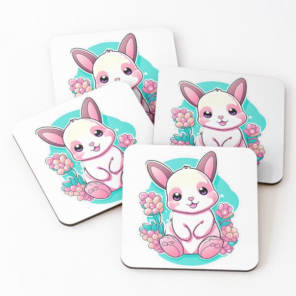 Item preview, A pink rabbit sitting in a field of colorful flowers designed and sold by Anirammax.