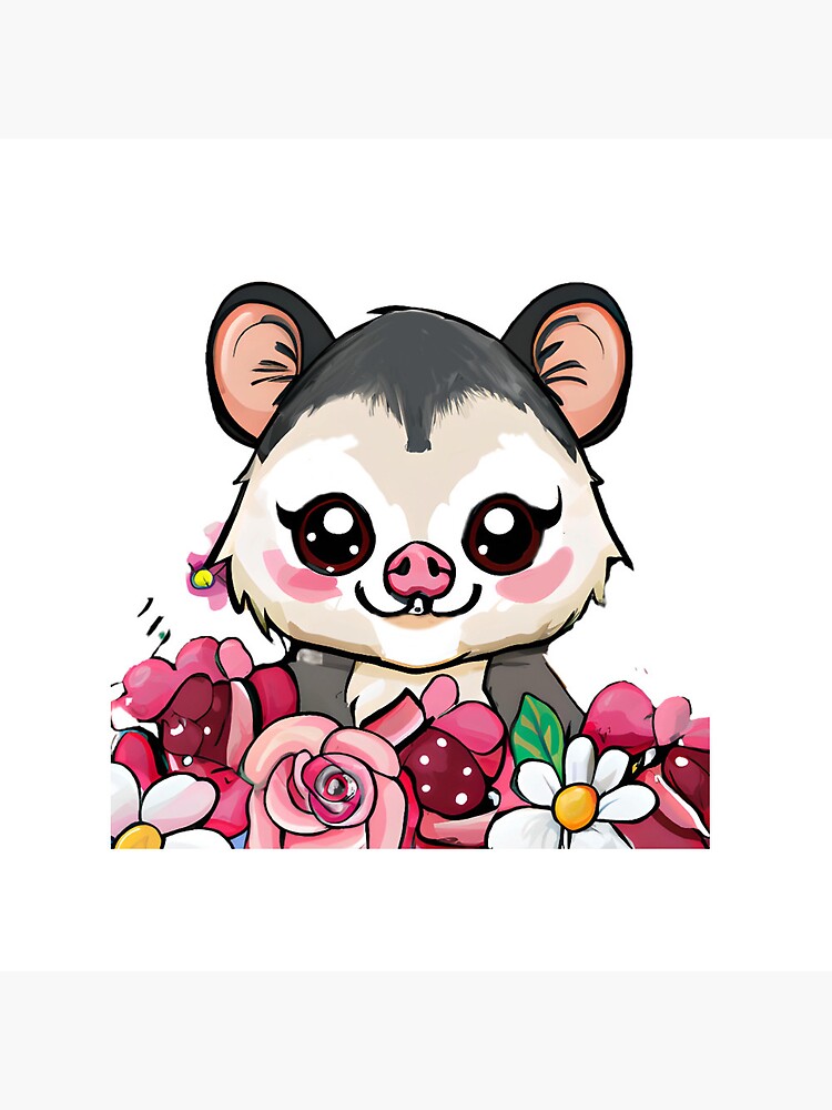 Discover Cute and Floral: Kawaii Possum surrounded by Flowers Pin Button