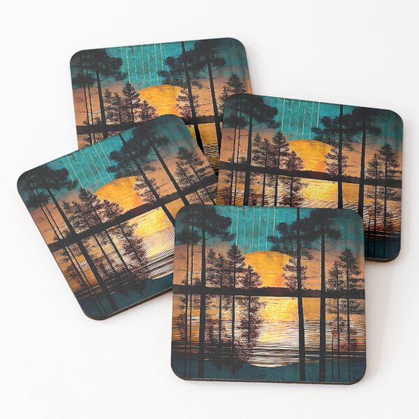 Item preview, Rustic Golden Horizon and Teal Sky Tree Silhouettes designed and sold by TheArtMage.