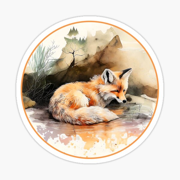 Orange Watercolor Fox Sticker