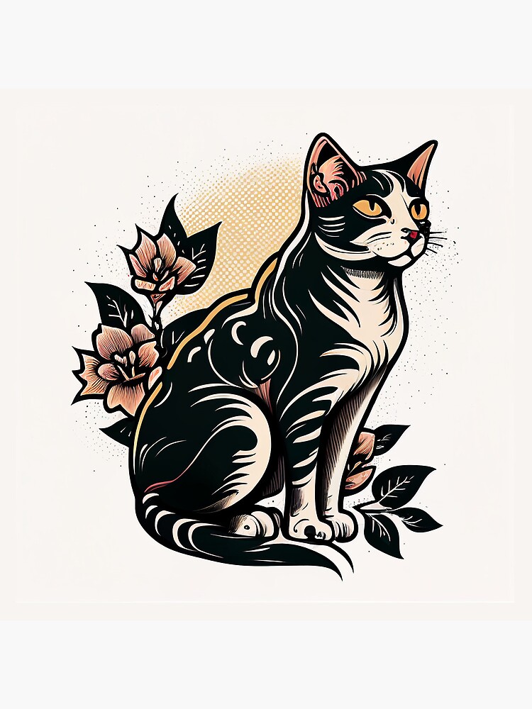 Buy Old School Tattoo Old School Cat Tattoo Pop Color Tattoos Online in  India  Etsy