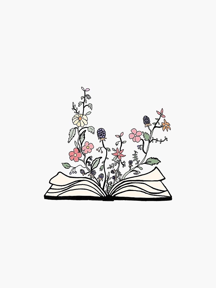 Thumbnail 3 of 3, Sticker, Book Flower Art designed and sold by bellachiango.