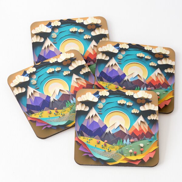Item preview, Coloured Craft Paper Mountain Sunset Scene designed and sold by TVBArchive.