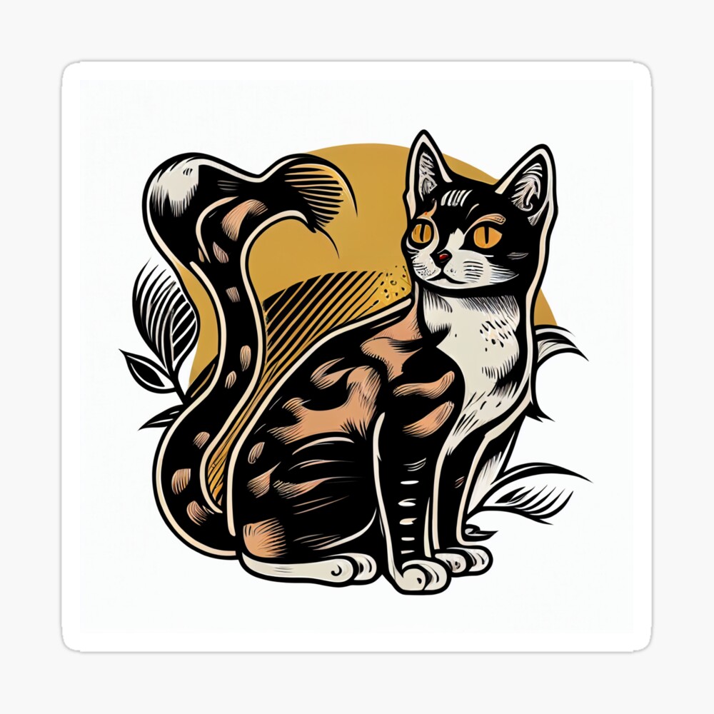 American Traditional Cat Tattoo 3" Canvas Print for Sale by heyhannaleah