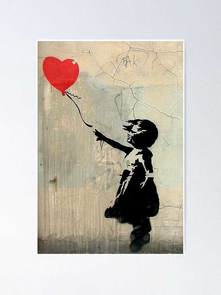  Personalized Romantic Valentine's Day – Easel Backed Tabletop  or Wall Art. Perfect for Wedding Anniversary. (17 - Heart Balloon (Banksy  Style)): Posters & Prints