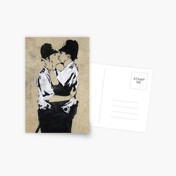 Banksy Kissing Police Postcard