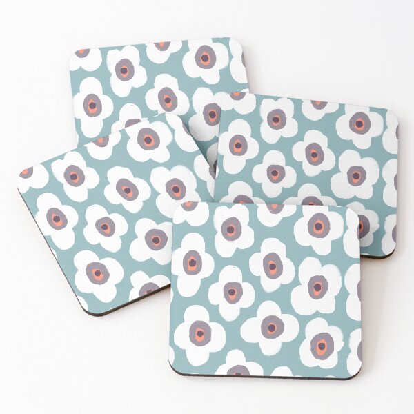 Item preview, Elegant Nordic Floral Pattern in Blue, White, Salmon & Eggplant designed and sold by Deutschic.