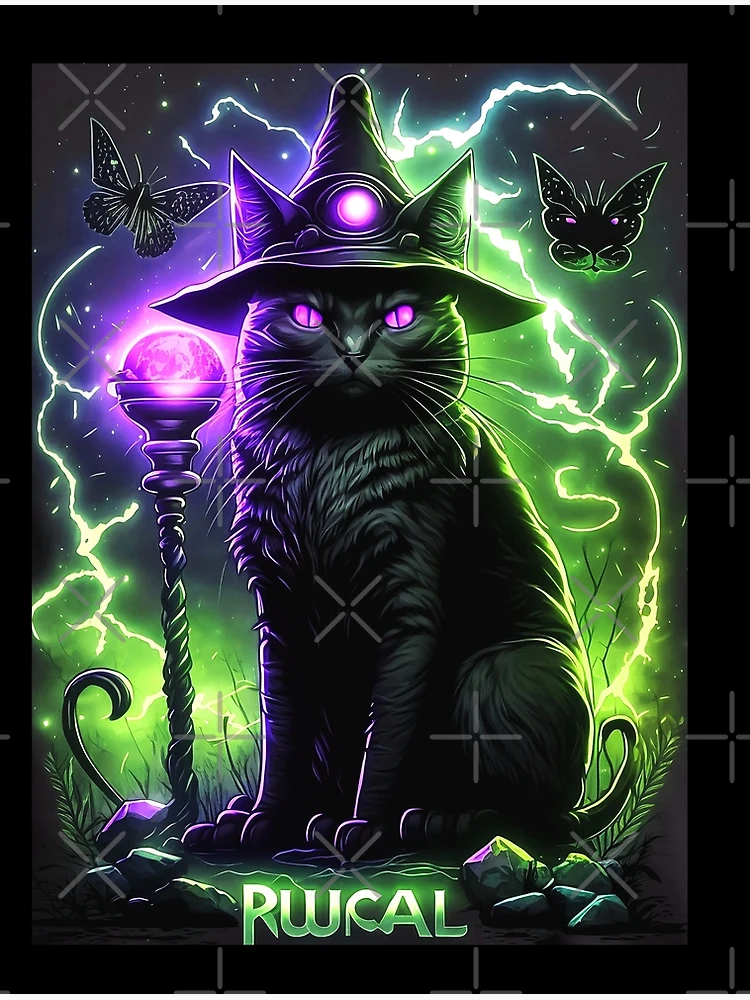 Halloween cat painting art Framed poster Spooky wall decor, Black cat decor high quality Halloween poster Movie people Enchanted forest Fantasy Magical