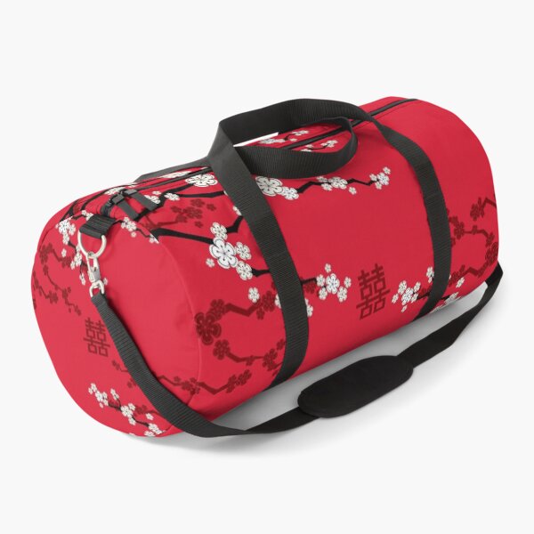 Item preview, White Oriental Cherry Blossoms on Red and Chinese Wedding Double Happiness | Japanese Sakura © fatfatin  designed and sold by fatfatin.