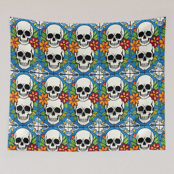Item preview, Orange, red, and blue flowered Double Skull pattern designed and sold by McCallnWaldo.
