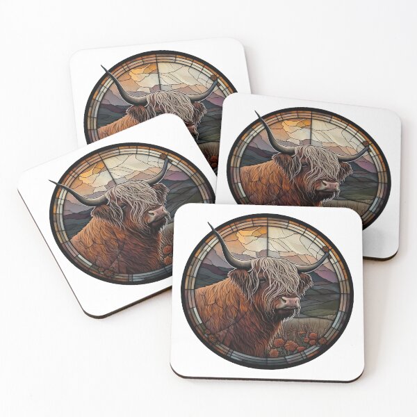 Item preview, Stained Glass of a Highland Cattle Bull in a Circle  designed and sold by Kalligraphika.