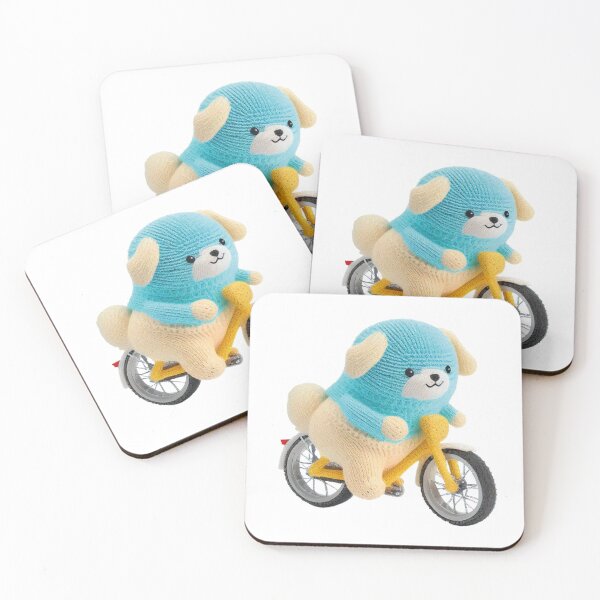 Artikelvorschau, Entzückender gestrickter Kawaii-Baby-Hund auf einem Fahrrad, Kunst für Kinder entworfen und verkauft von MCreativeStore.