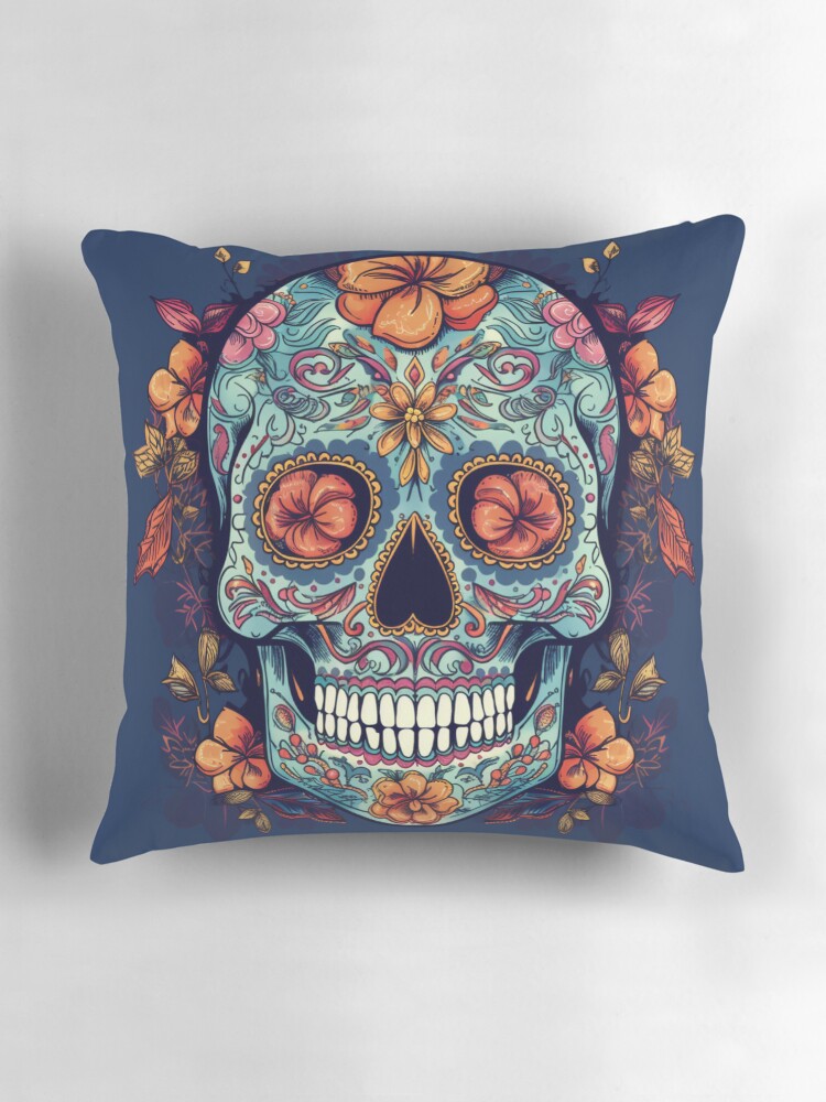 Sugar Skull Design A Unique Day of the Dead Design Pillow for Sale by MerikDigital Redbubble