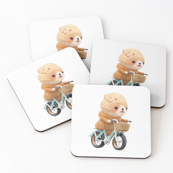 Artikelvorschau, Entzückender gestrickter Kawaii-Baby-Hund auf einem Fahrrad, Kunst für Kinder entworfen und verkauft von MCreativeStore.