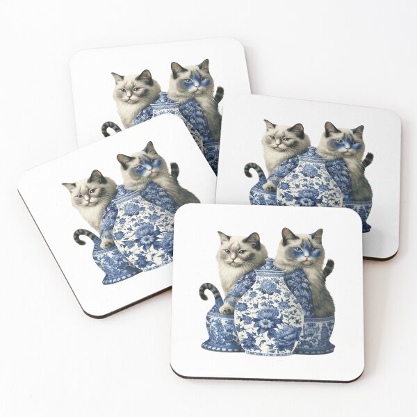 Item preview, Pair of Kitties that love Blue China Patterns #1  Super Cute   designed and sold by Kalligraphika.