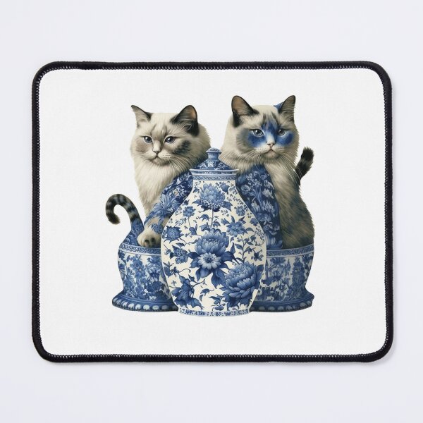 Item preview, Pair of Kitties that love Blue China Patterns #1  Super Cute   designed and sold by Kalligraphika.