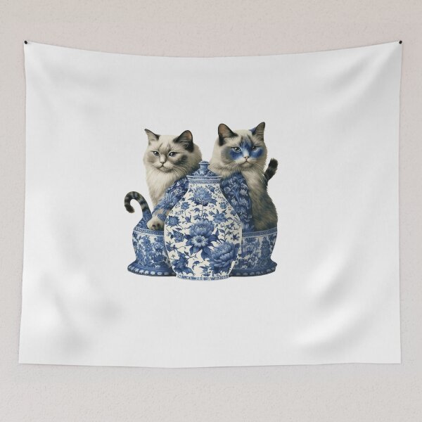 Item preview, Pair of Kitties that love Blue China Patterns #1  Super Cute   designed and sold by Kalligraphika.