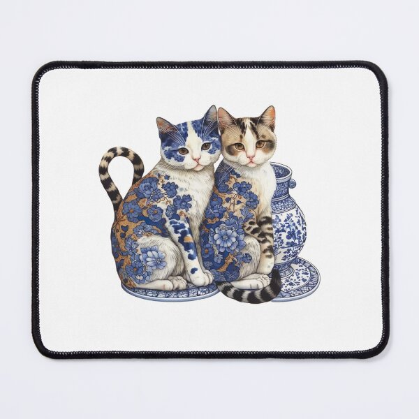 Item preview, Pair of Kitties that love Blue China Patterns #2 Super Cute designed and sold by Kalligraphika.