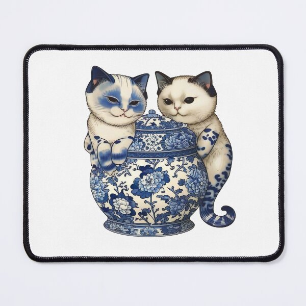 Item preview, Pair of Kitties that love Blue China Patterns #3 Super Cute designed and sold by Kalligraphika.